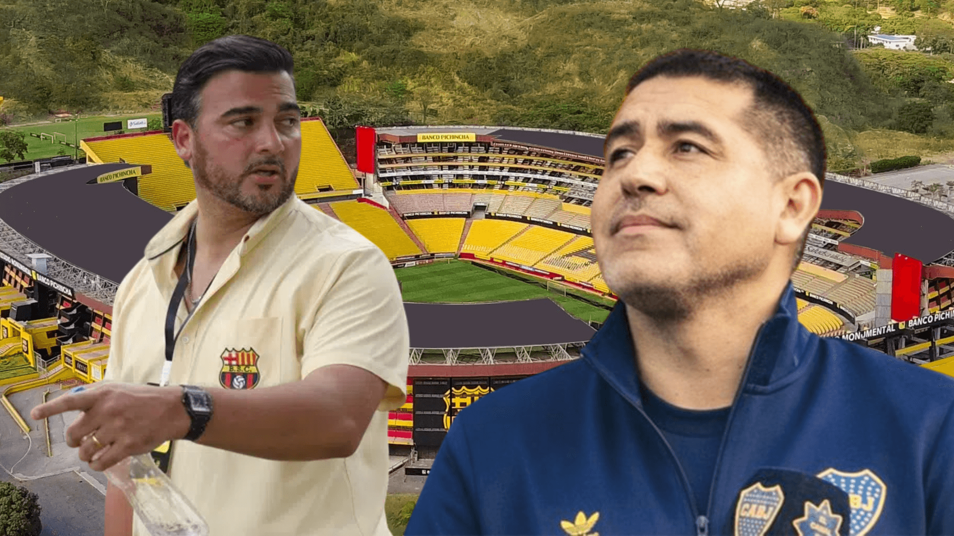 Antonio Álvarez y Juan Román Riquelme (Foto tomada de: Barcelona SC/API/Boca Juniors)