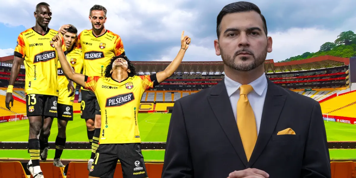 Antonio Álvarez y jugadores de Barcelona SC (Foto tomada de: Barcelona SC/API)