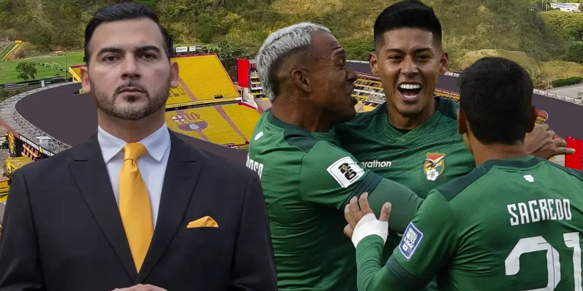 Antonio Álvarez y jugadores de Bolivia (Foto tomada de: Barcelona SC/Sporting/API)