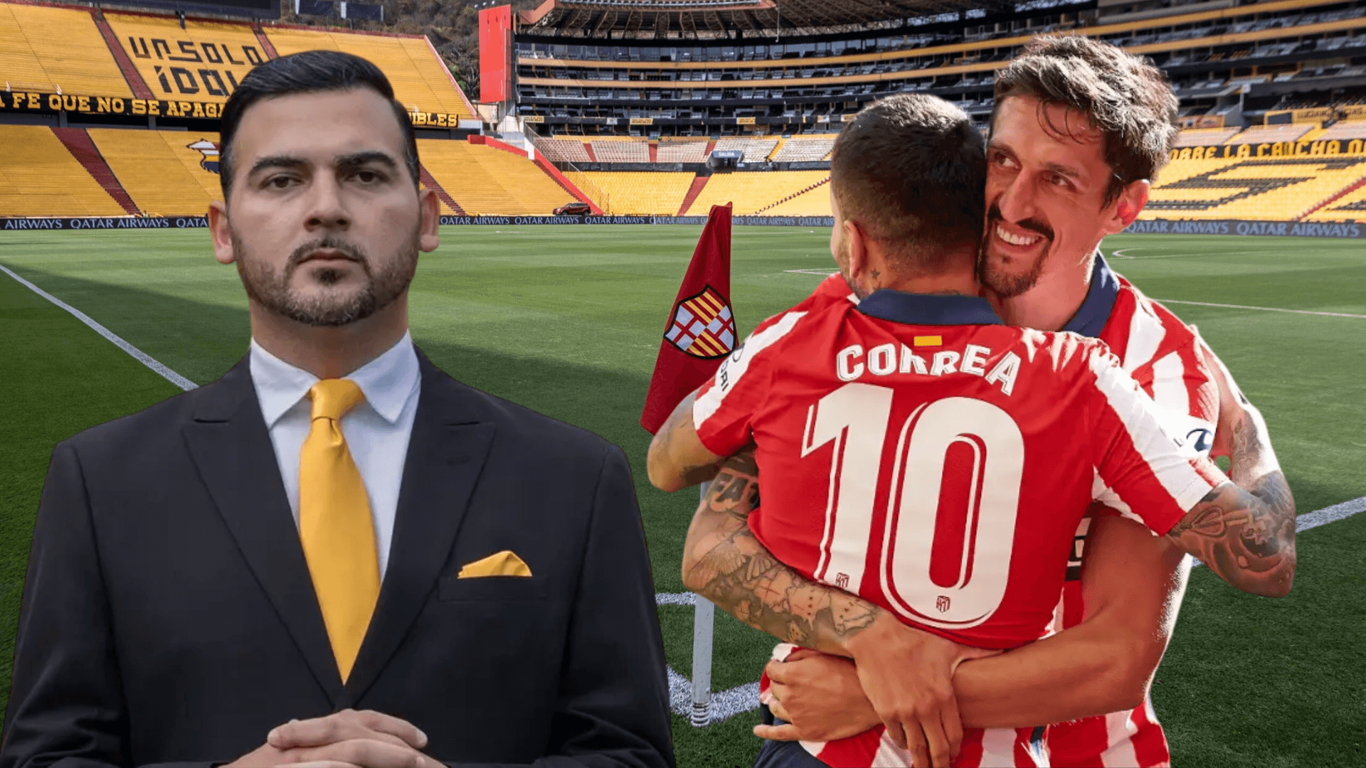 Antonio Álvarez y jugadores del Atlético de Madrid (Foto tomada de: Barcelona SC/Goal/API)