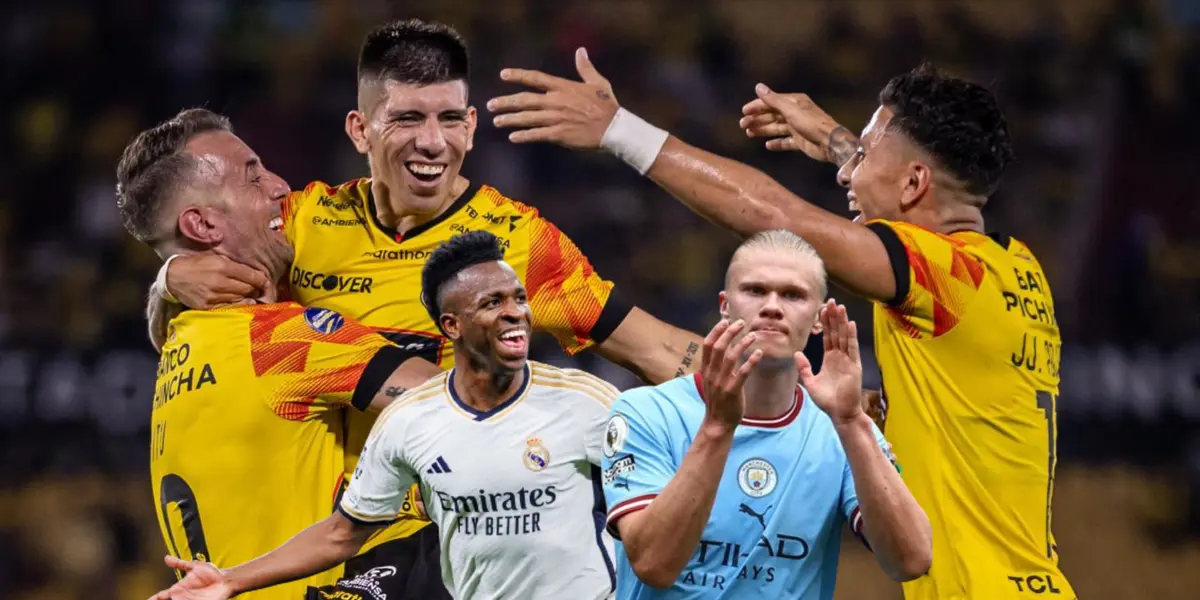Barcelona SC celebrando, al lado jugadores del Real Madrid y Manchester City. FOTO: Facebook