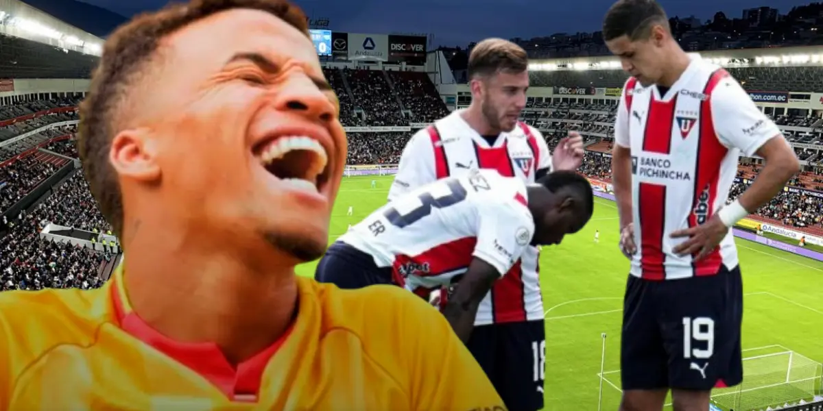 Byron Castillo y jugadores de Liga de Quito (Foto tomada de: Primicias/API)