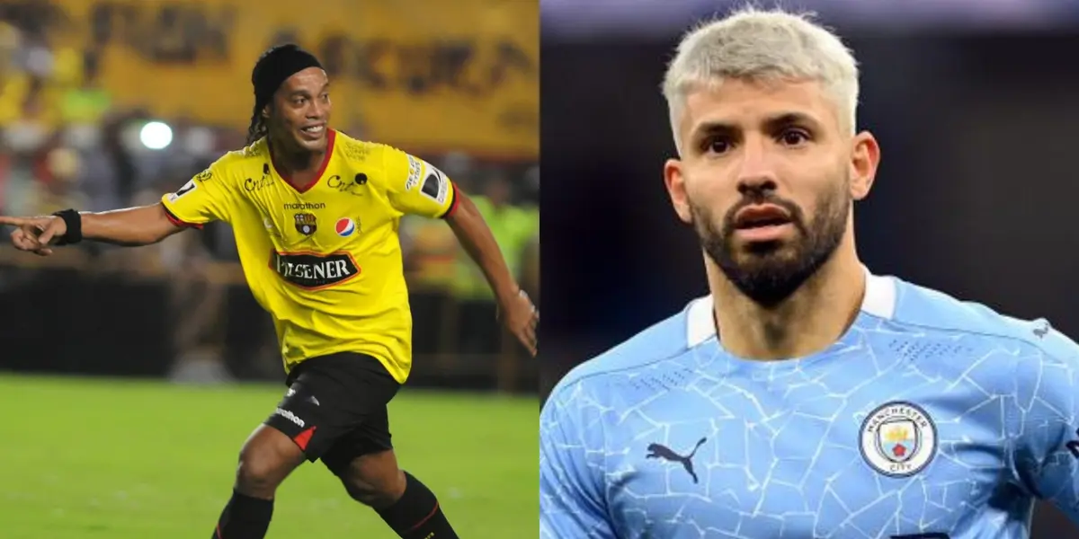 Dicen que Sergio Agüero vendrá a la Noche Amarilla, así como Ronaldinho se pondría la camiseta de Barcelona SC