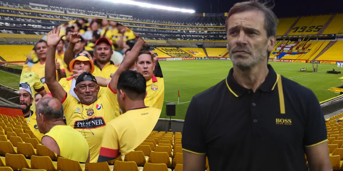 Fabián Bustos e hinchas de Barcelona SC (Foto tomada de: La Hora/Barcelona SC/API)