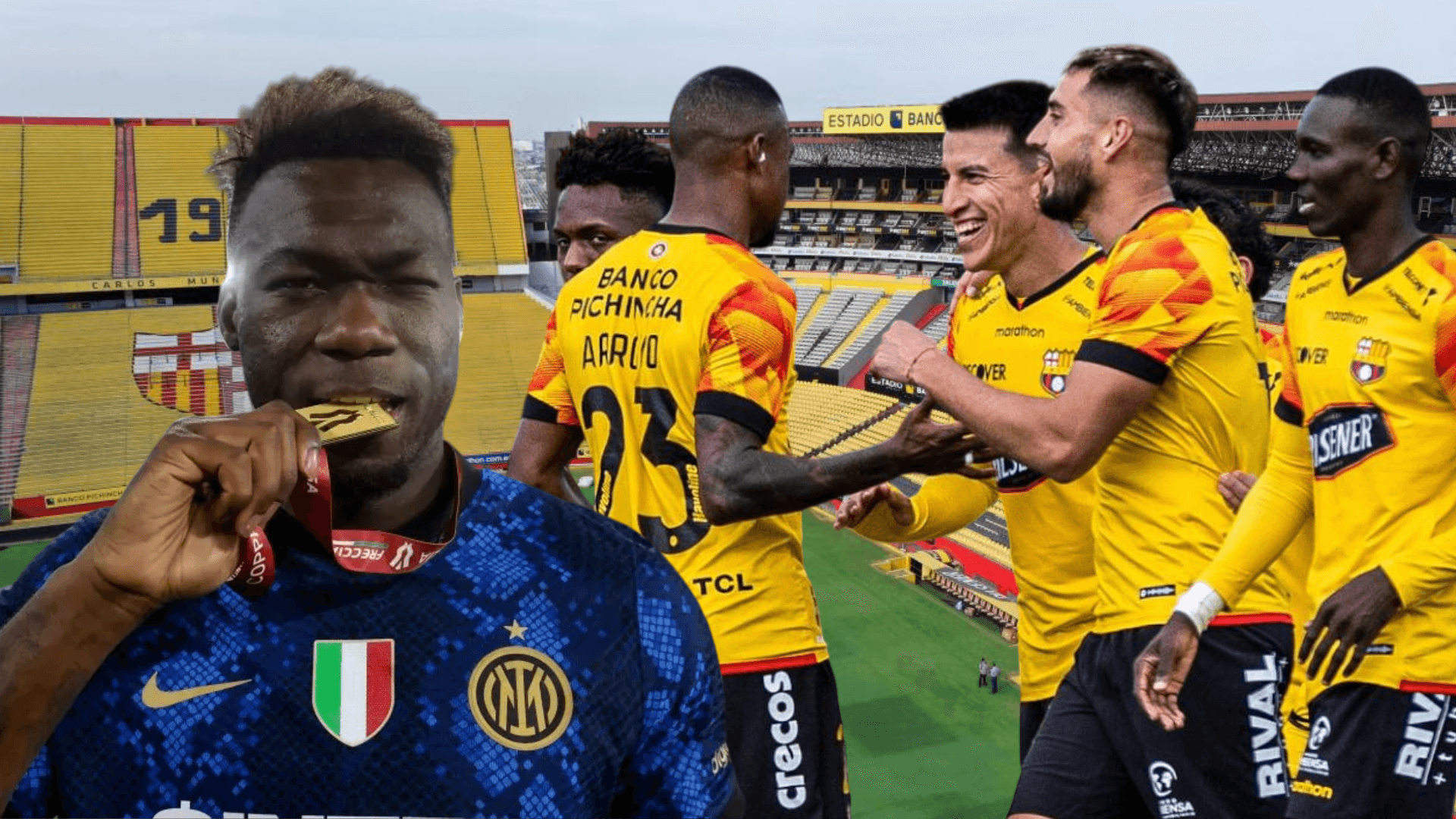 Felipe Caicedo y jugadores de Barcelona SC (Foto tomada de: Barcelona SC/Inter de Milán/API)
