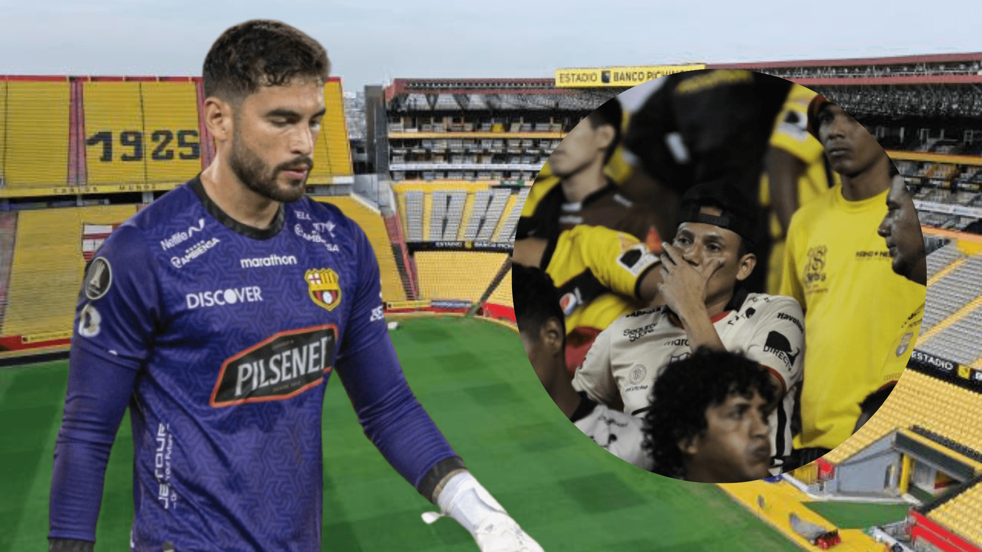 Hinchas de Barcelona SC y Víctor Mendoza (Foto tomada de: Extra/Víctor Mendoza/Barcelona SC)