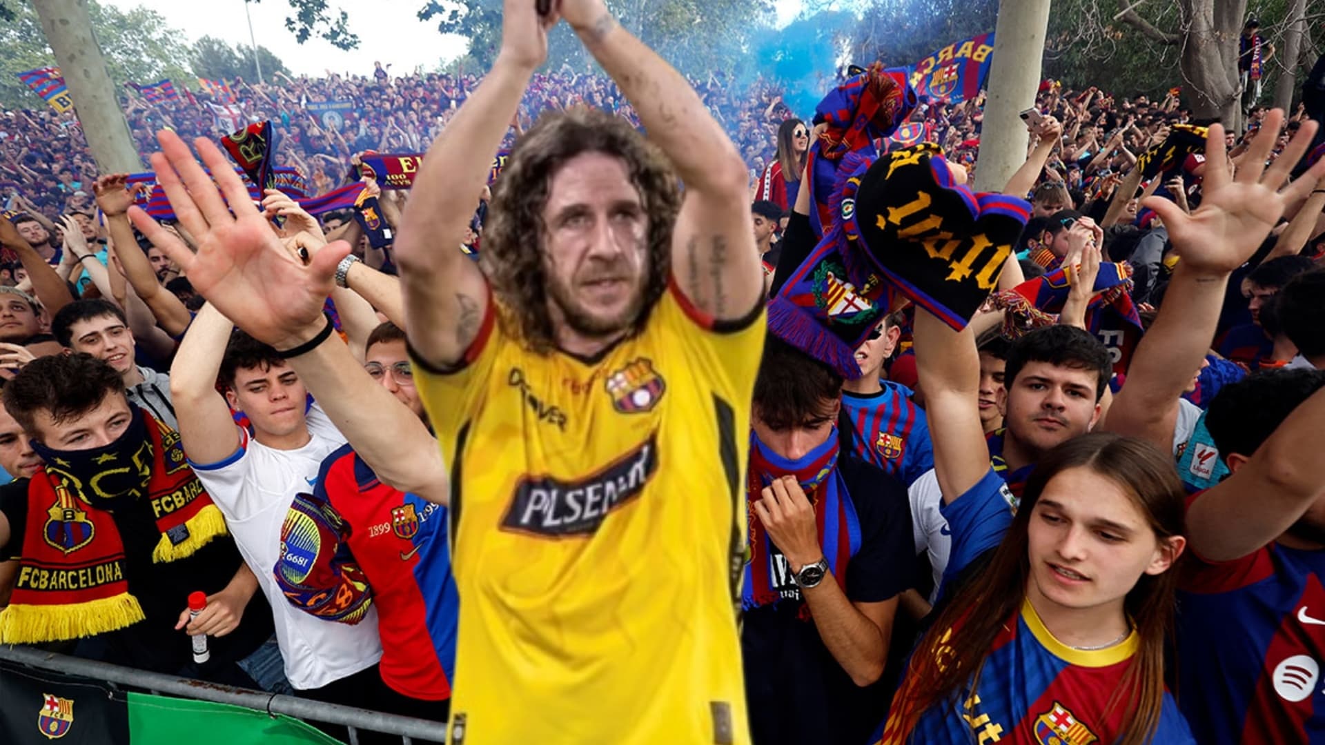 Hinchas del FC Barcelona y Carles Puyol / Foto de: Un Solo Ídolo