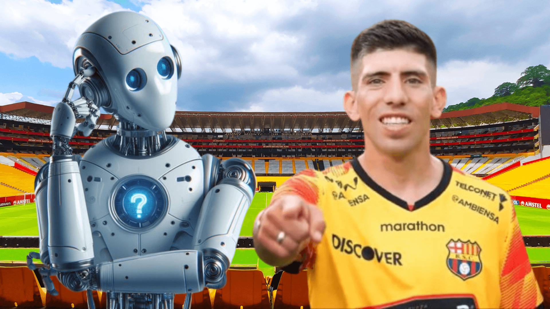 Inteligencia Artificial y Braian Oyola (Foto tomada de: Barcelona SC/Xataka)