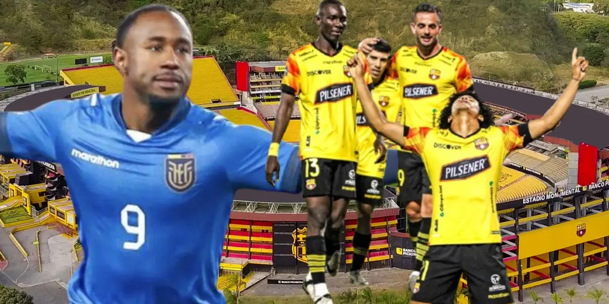 John Yeboah y jugadores de Barcelona SC (Foto tomada de: Barcelona SC/La Tri/API)