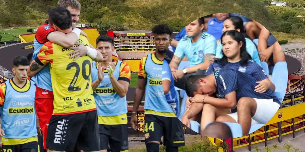 Jugadores de Barcelona SC e hinchas de Emelec (Foto tomada de: Barcelona SC/API)