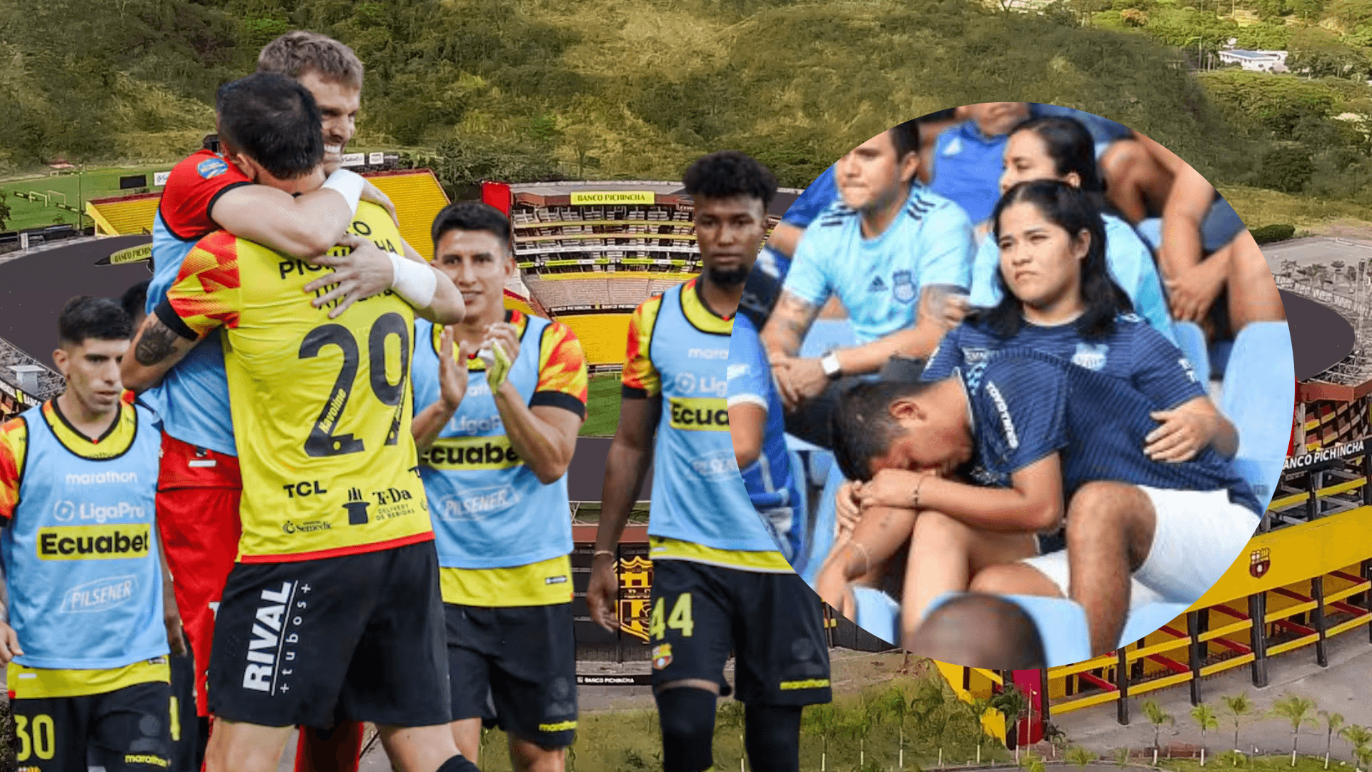 Jugadores de Barcelona SC e hinchas de Emelec (Foto tomada de: Barcelona SC/API)