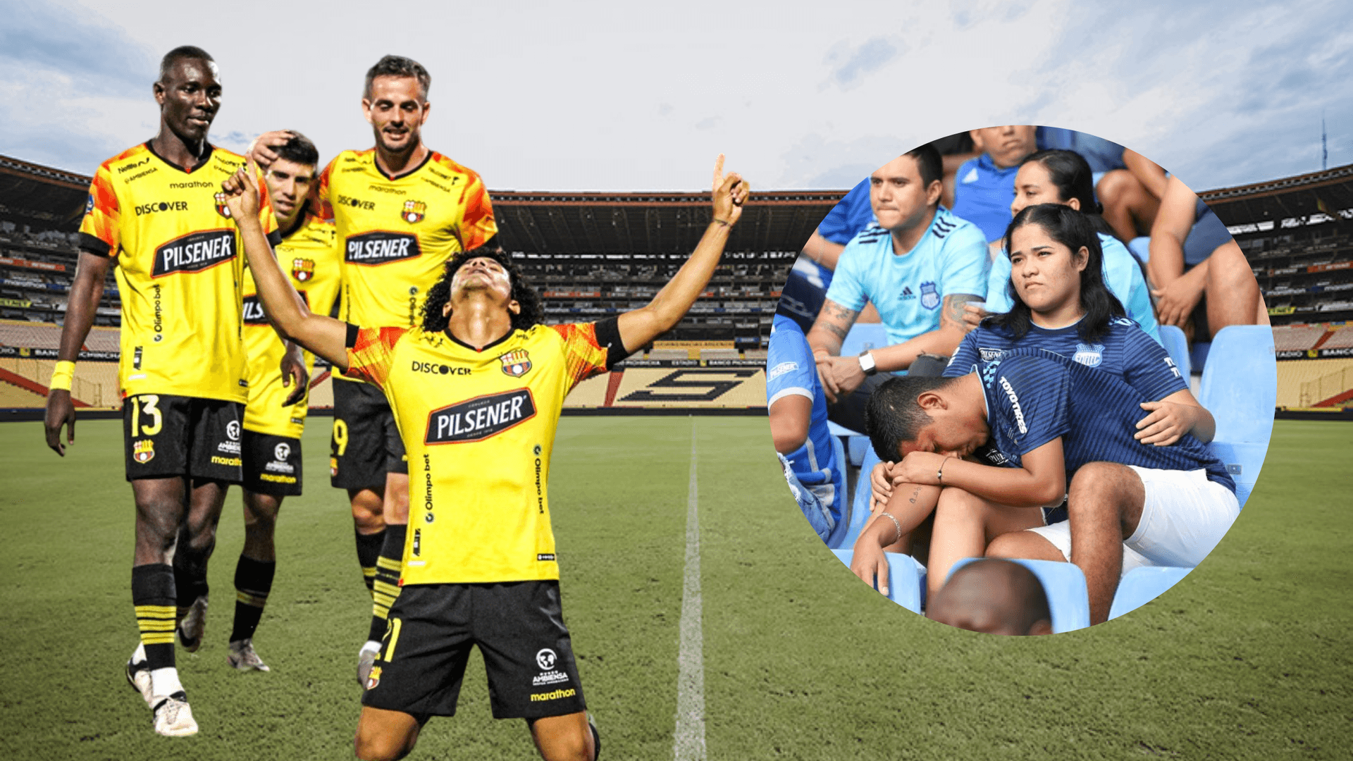 Jugadores de Barcelona SC e hinchas de Emelec (Foto tomada de: Municipio de Guayaquil/API)