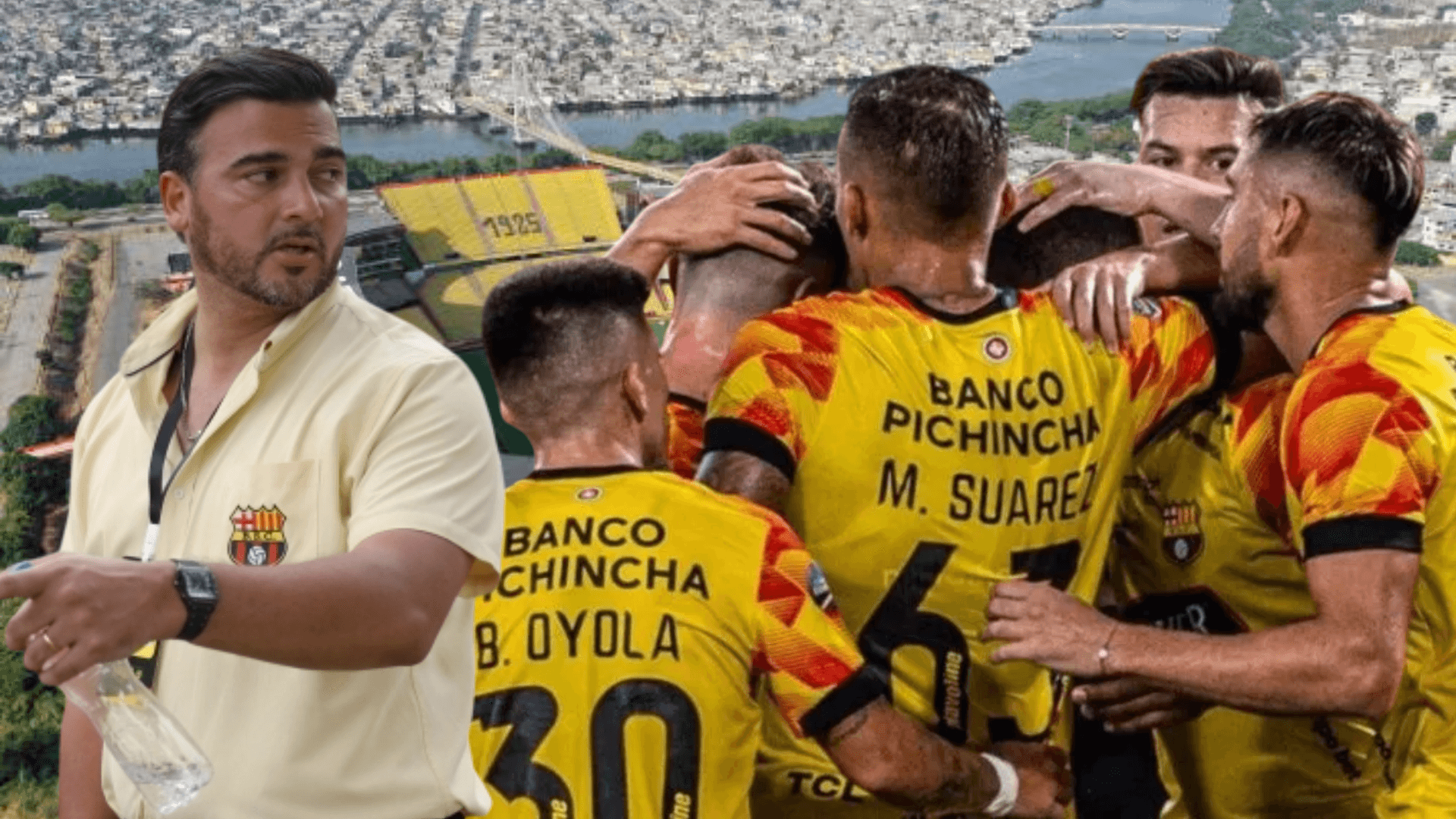 Jugadores de Barcelona SC y Antonio Álvarez (Foto tomada de: Barcelona SC/API)
