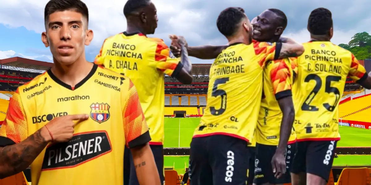Jugadores de Barcelona SC y Braian Oyola (Foto tomada de: Barcelona SC/API)