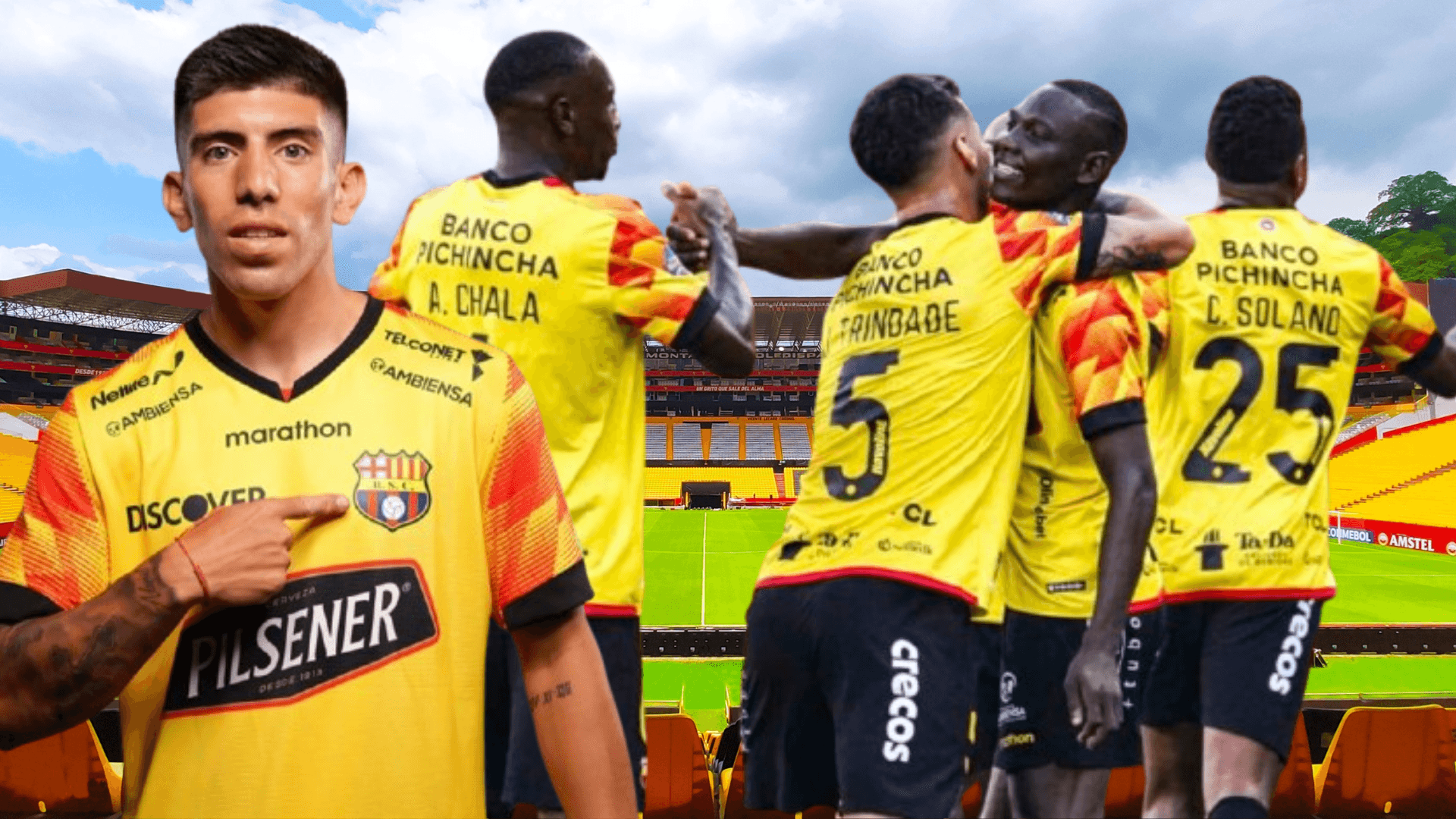 Jugadores de Barcelona SC y Braian Oyola (Foto tomada de: Barcelona SC/API)