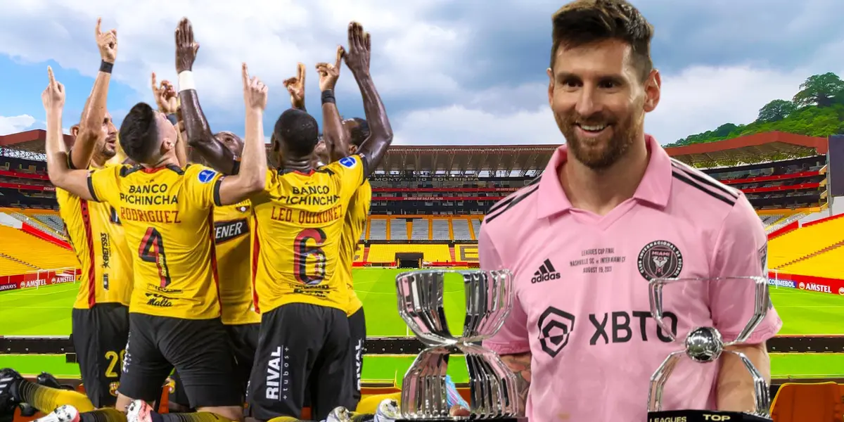 Jugadores de Barcelona SC y Lionel Messi (Foto tomada de: Barcelona SC/Transfermarkt/API)