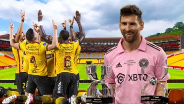 Jugadores de Barcelona SC y Lionel Messi (Foto tomada de: Barcelona SC/Transfermarkt/API)