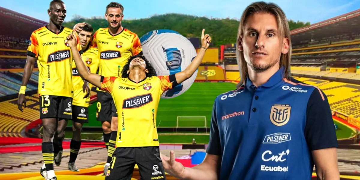 Jugadores de Barcelona SC y Sebastián Beccacece (Foto tomada de: Barcelona SC/API)