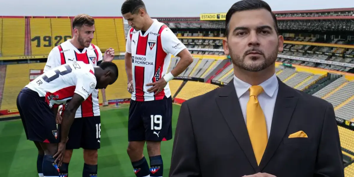 Jugadores de Liga de Quito y Antonio Álvarez (Foto tomada de: Barcelona SC/API)